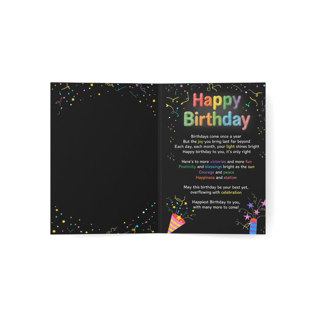 Happy Birthday Confetti Greeting Card — Colorful Party Design (Single or Bulk Packs)