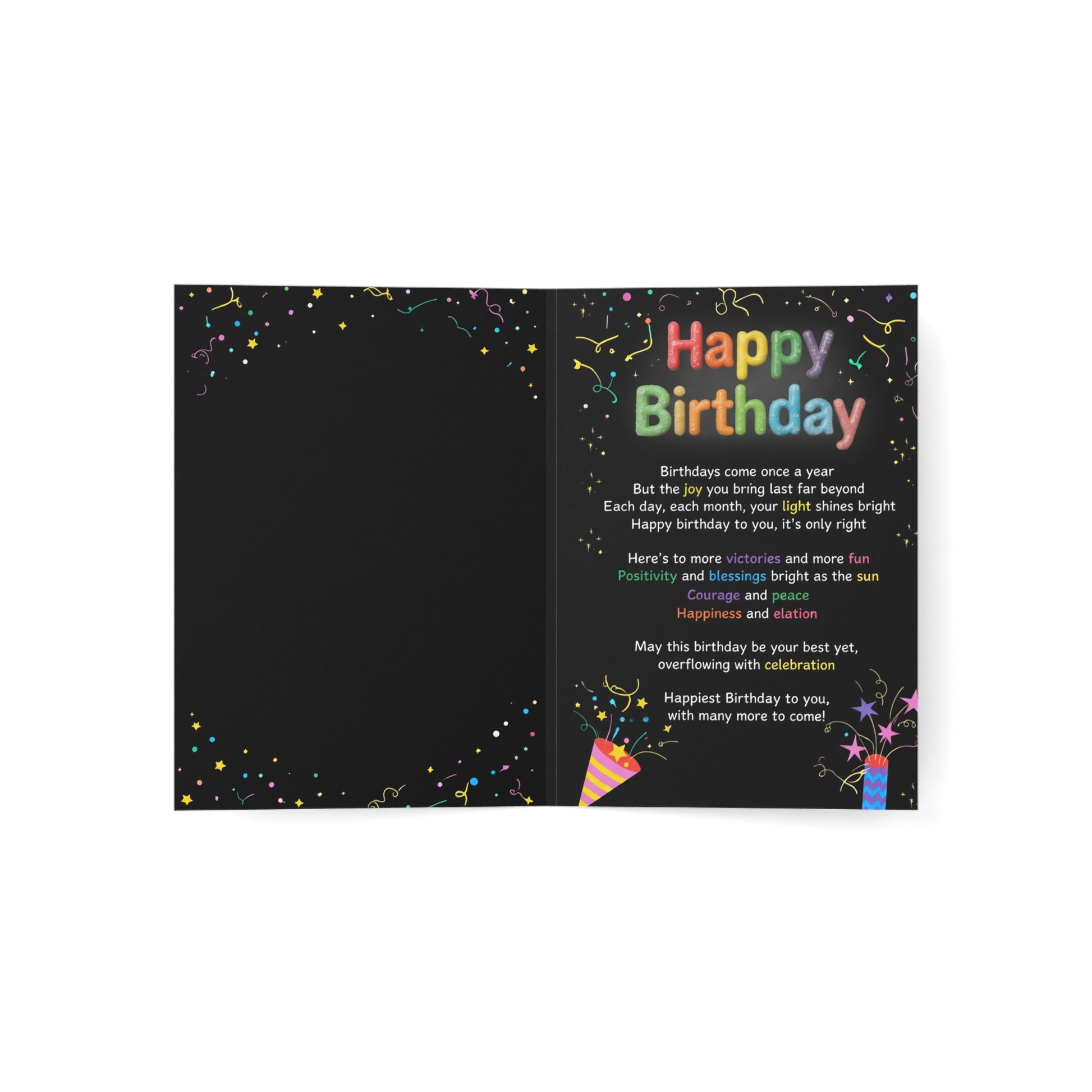 Happy Birthday Confetti Greeting Card — Colorful Party Design (Single or Bulk Packs)