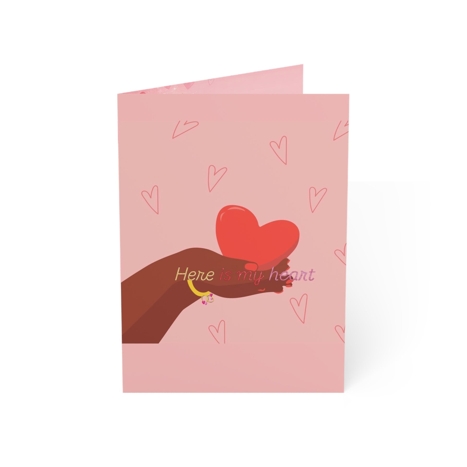 Pink Heart Greeting Card — “Here’s My Heart” Love Note (Pack of 1/10/30/50)