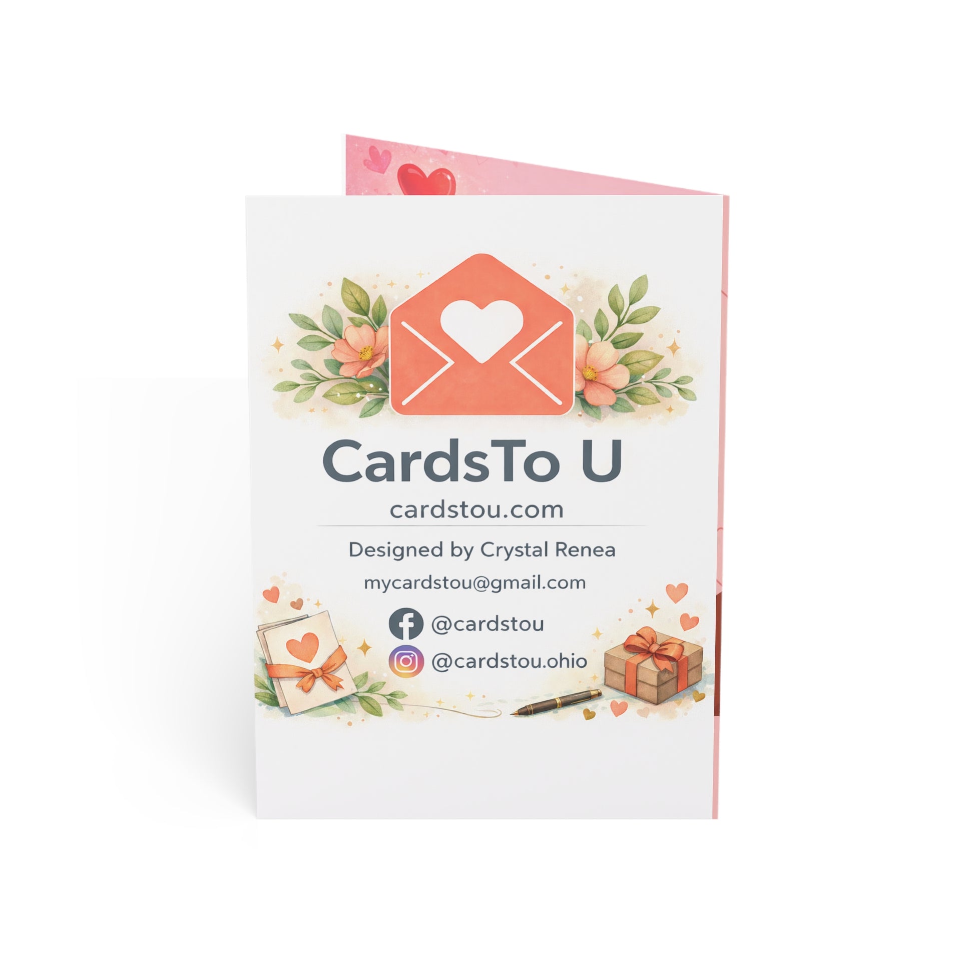 Pink Heart Greeting Card — “Here’s My Heart” Love Note (Pack of 1/10/30/50)
