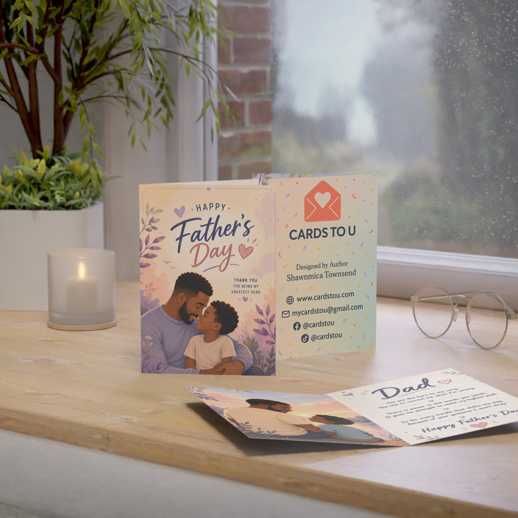 Father's Day Greeting Card — 'Happy Father's Day' Illustrated Dad & Son Card (Pack of 1/10/30/50)