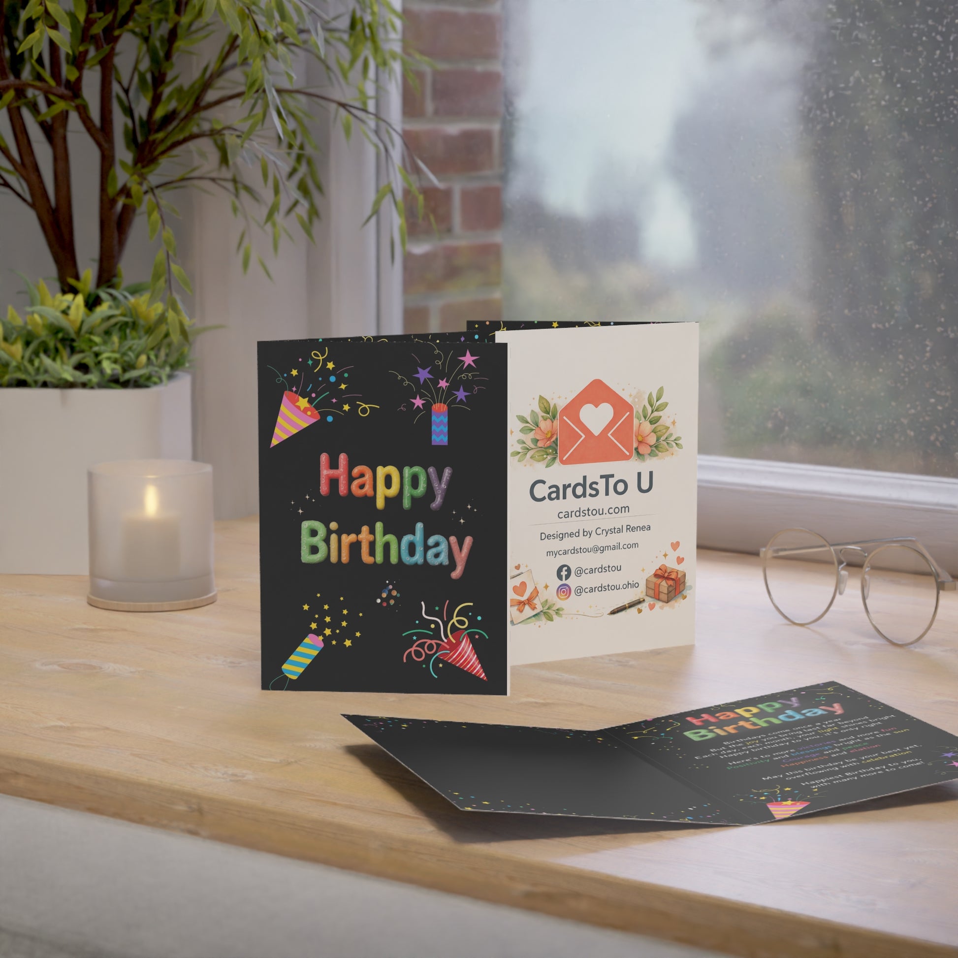 Happy Birthday Confetti Greeting Card — Colorful Party Design (Single or Bulk Packs)