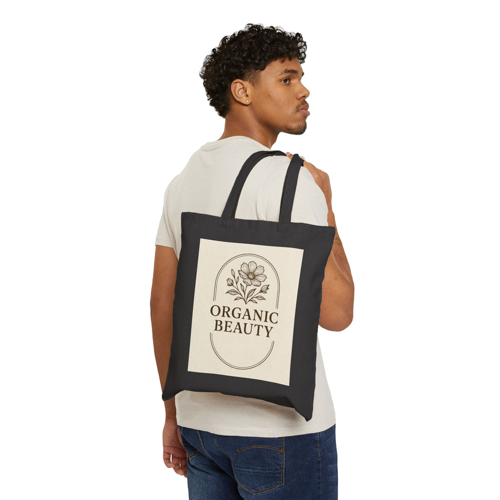 Organic Beauty Tote Bag — Canvas Eco Market Bag with Floral Logo