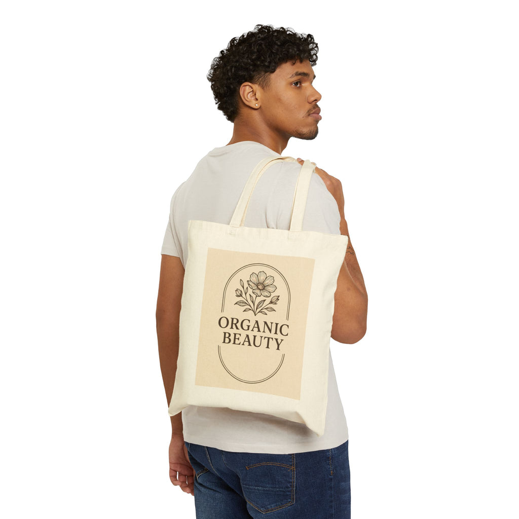 Organic Beauty Tote Bag — Canvas Eco Market Bag with Floral Logo