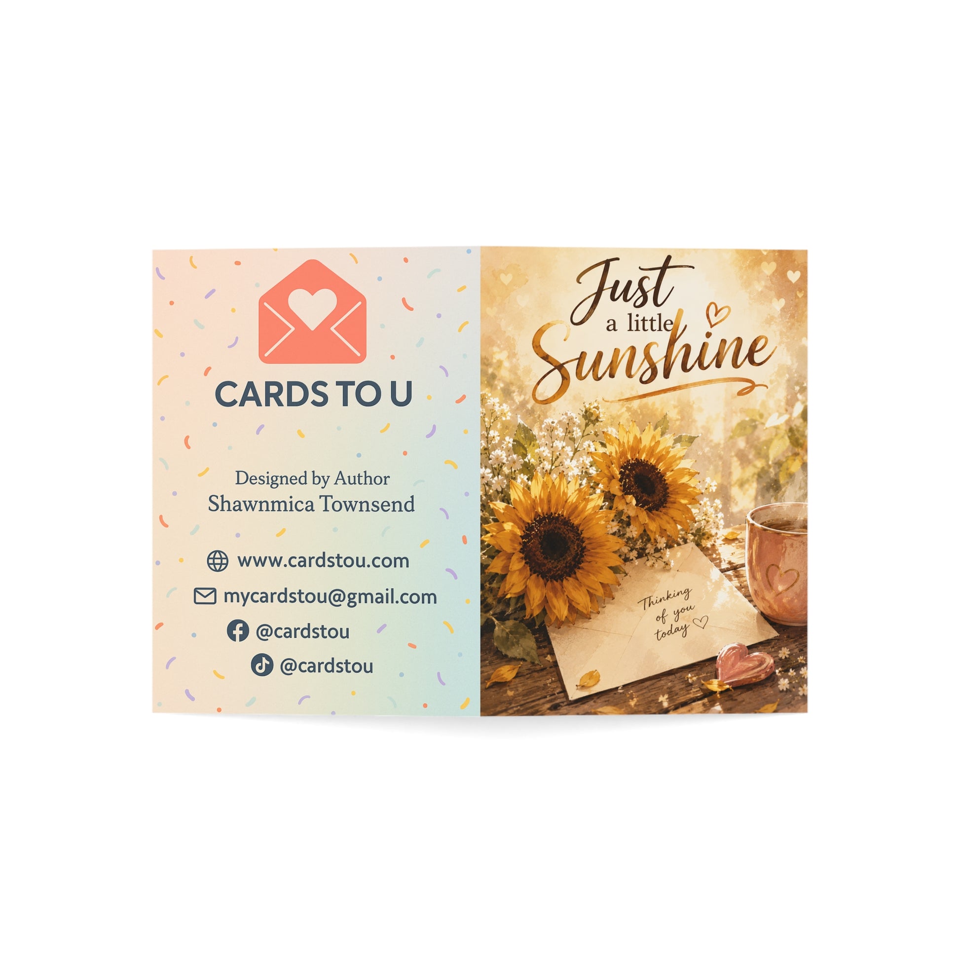 Just a Little Sunshine Greeting Cards — Thinking of You Sunflower Card (Pack of 1, 10, 30, 50)