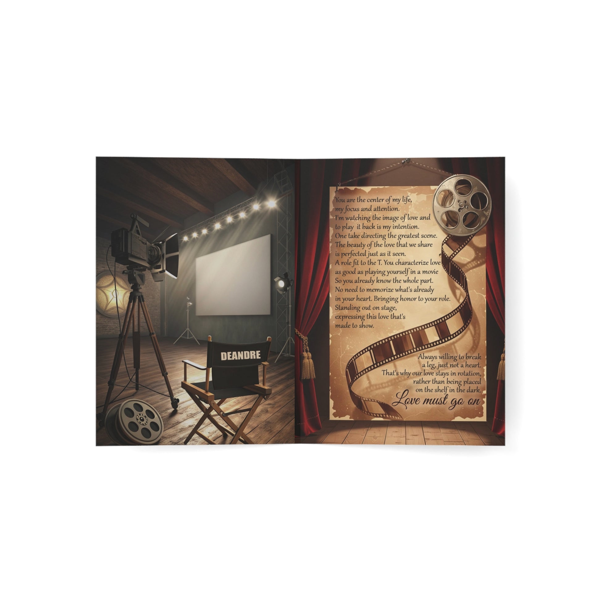 Lights Camera Love Greeting Cards - Perfect for Weddings, Anniversaries, Celebrations, Blank Cards for All Occasions, Set of 1, 10, 30, 50