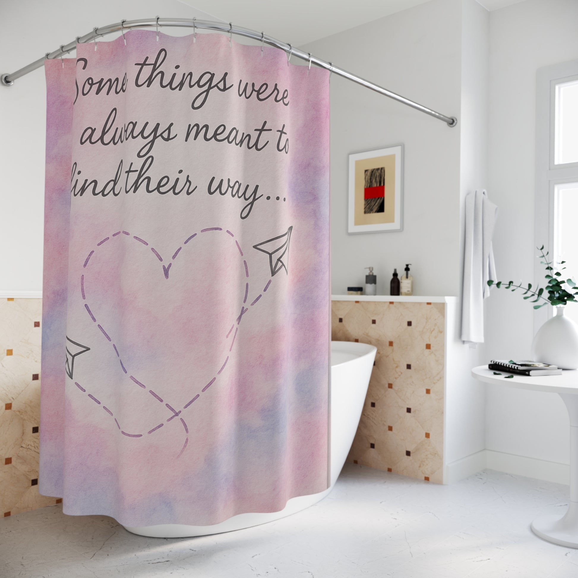 Romantic Shower Curtain with Love Quote, Decor for Bathroom, Wedding Gift, Gift for Couples, Heart and Arrow Design