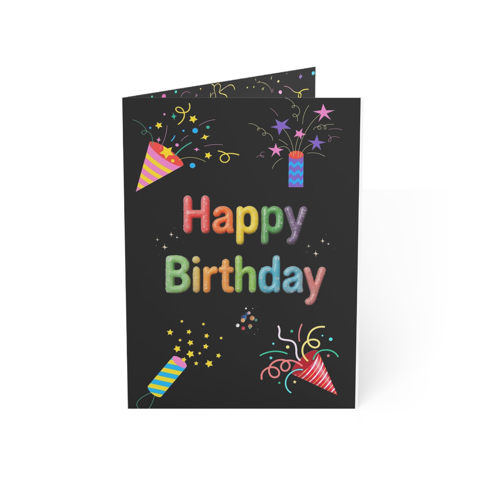 Happy Birthday Confetti Greeting Card — Colorful Party Design (Single or Bulk Packs)