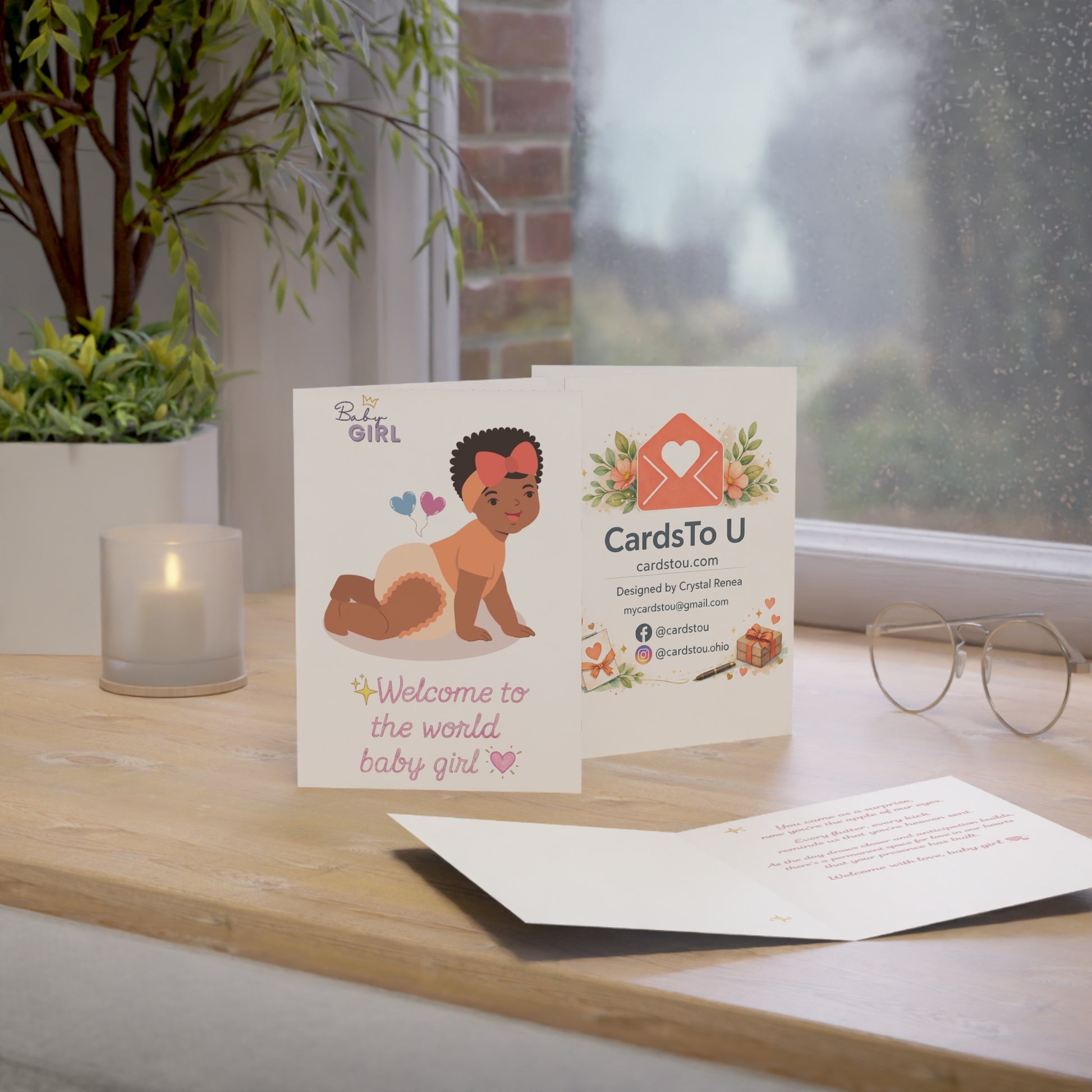 Baby Girl Welcome Greeting Card – Newborn Congratulations Card (Pack of 1/10/30/50)