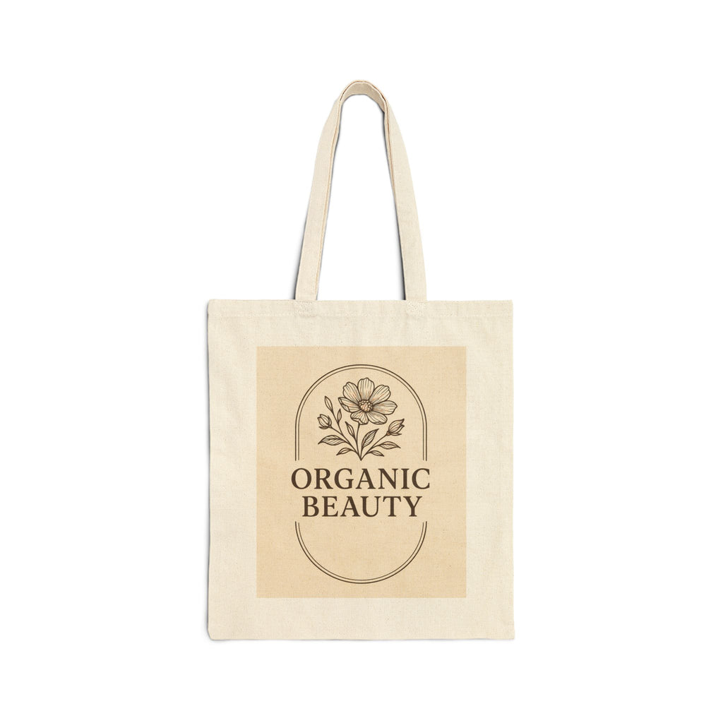 Organic Beauty Tote Bag — Canvas Eco Market Bag with Floral Logo