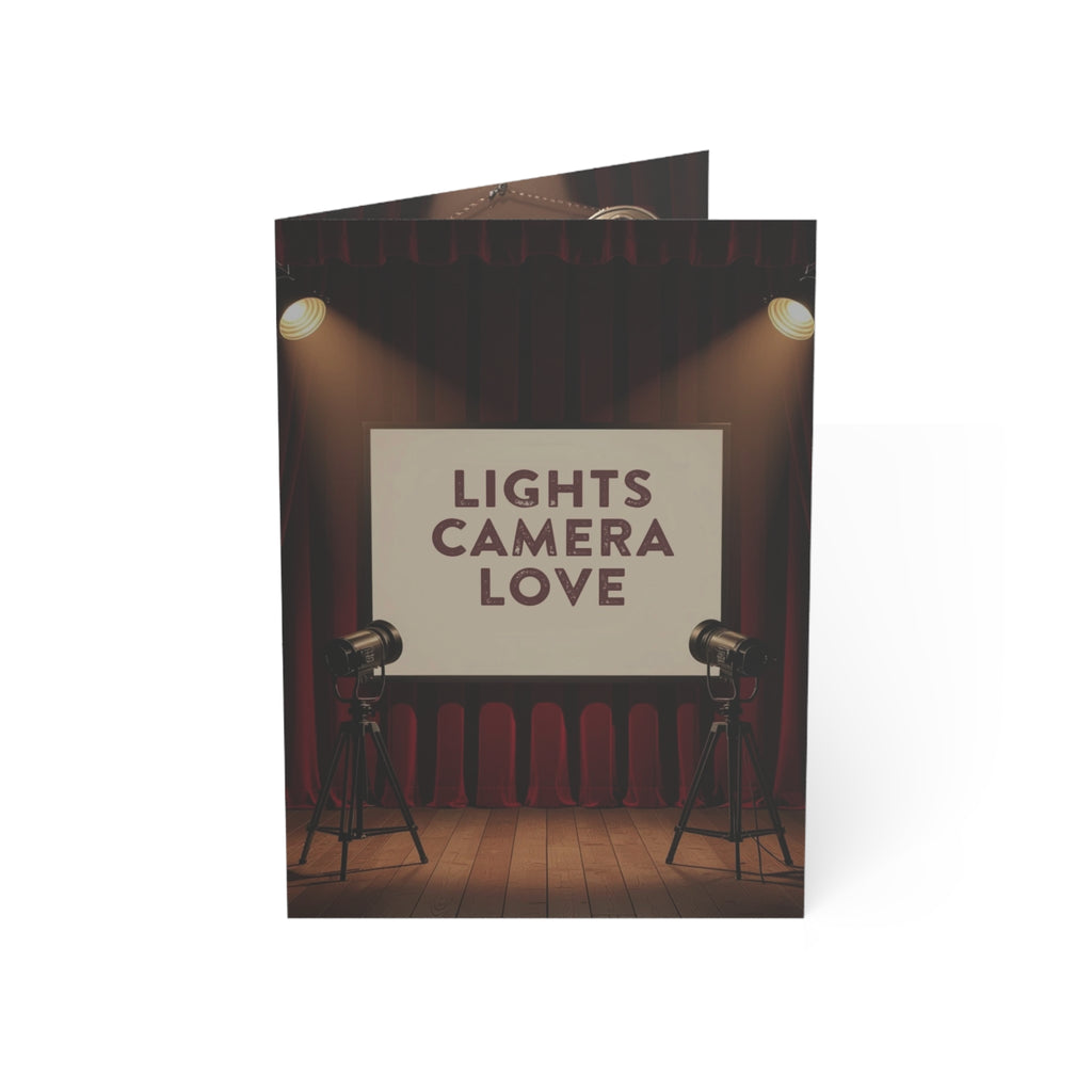 Lights Camera Love Greeting Cards - Perfect for Weddings, Anniversaries, Celebrations, Blank Cards for All Occasions, Set of 1, 10, 30, 50