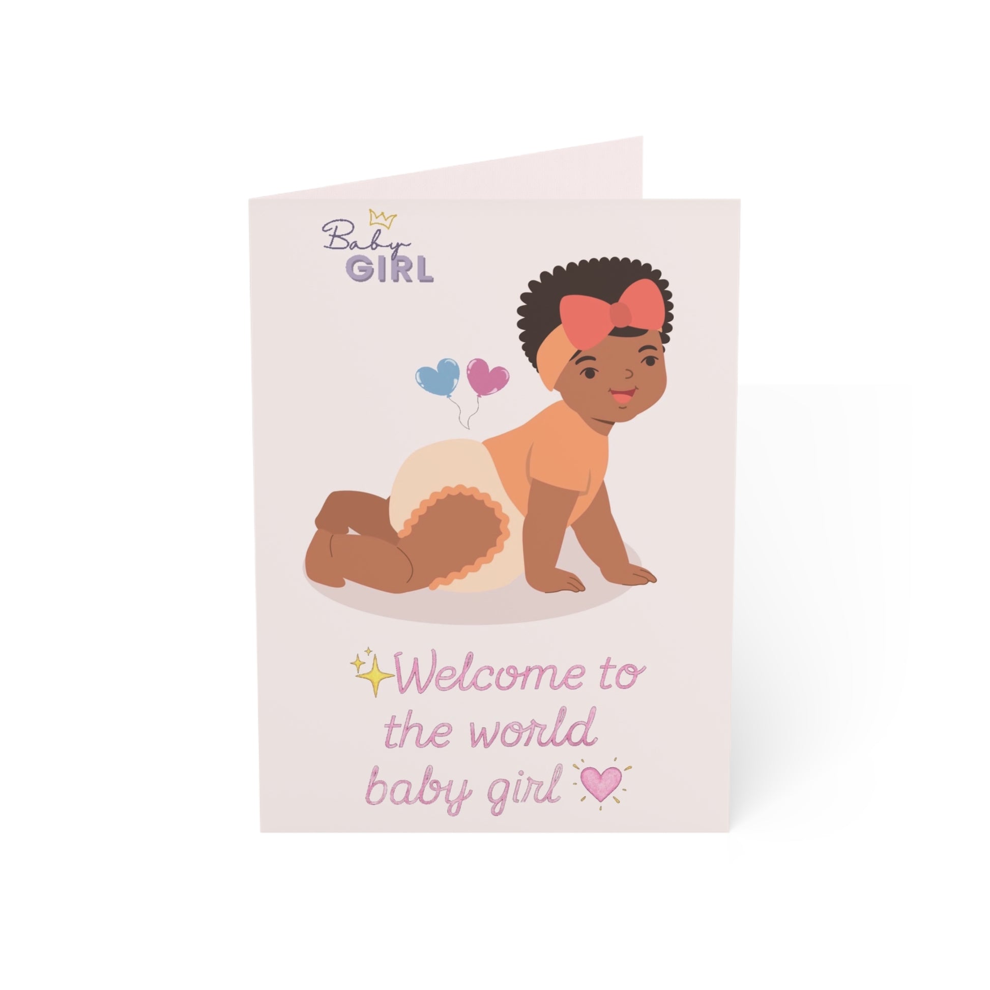Baby Girl Welcome Greeting Card – Newborn Congratulations Card (Pack of 1/10/30/50)
