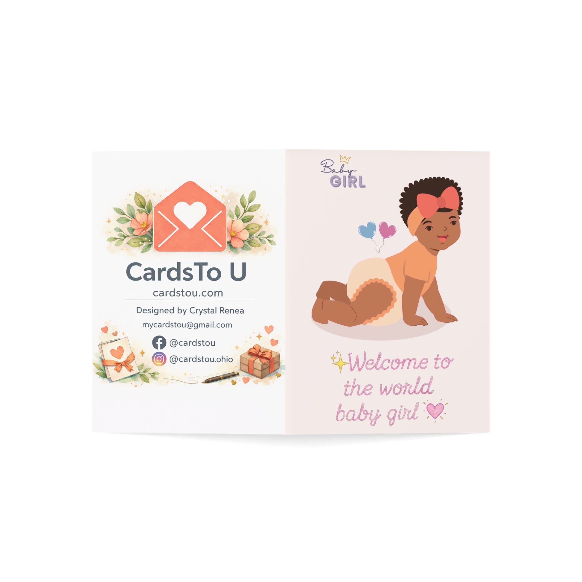 Baby Girl Welcome Greeting Card – Newborn Congratulations Card (Pack of 1/10/30/50)