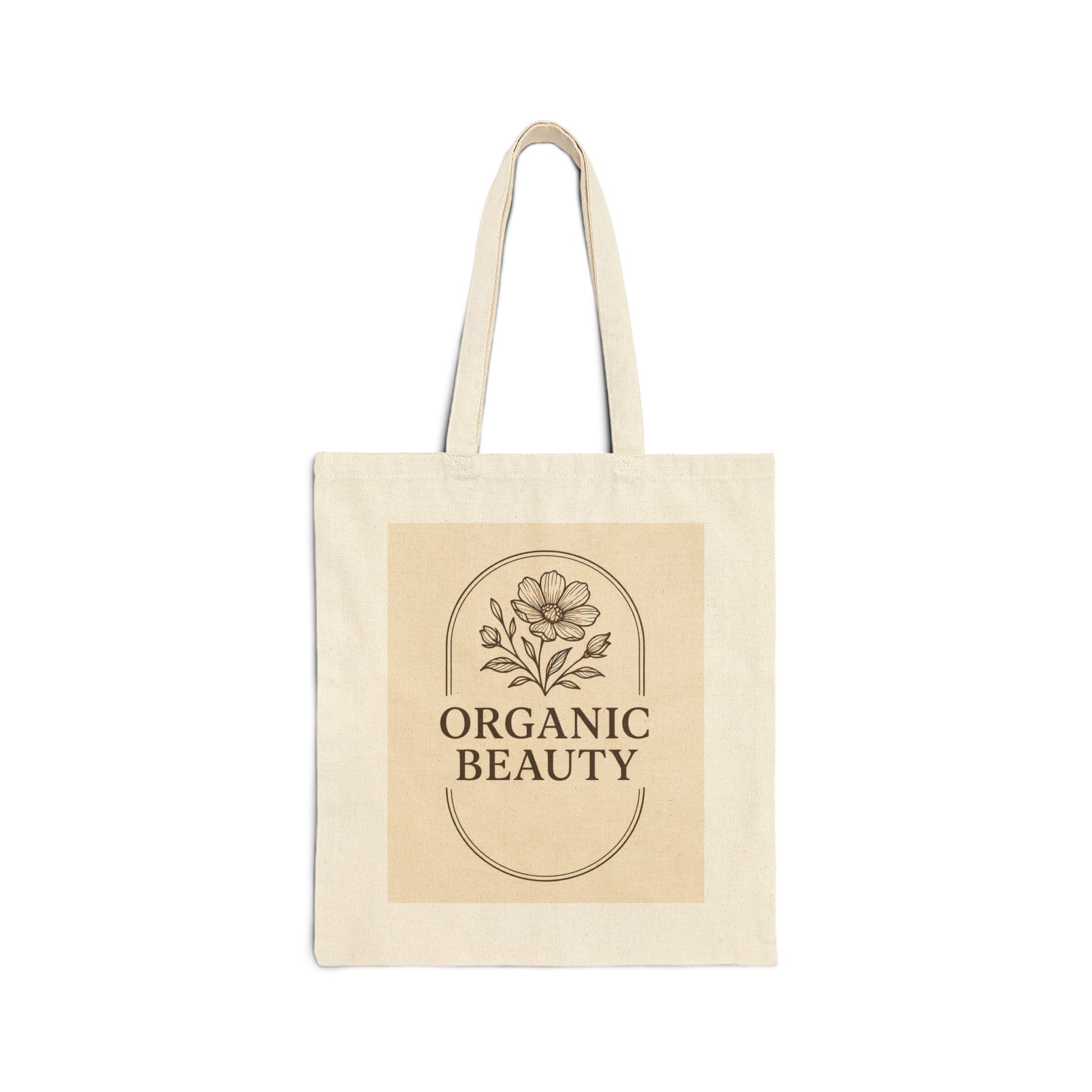 Organic Beauty Tote Bag — Canvas Eco Market Bag with Floral Logo