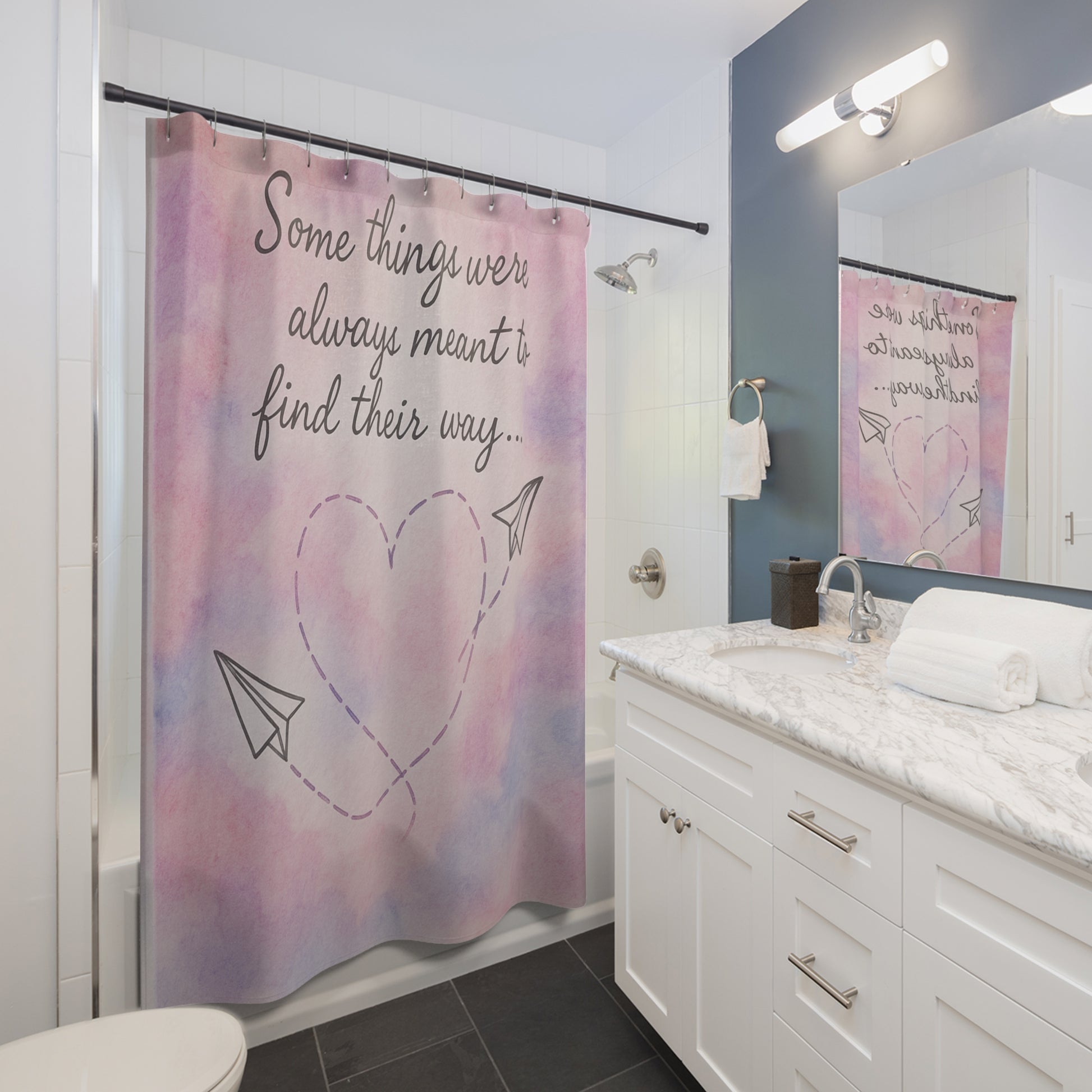 Romantic Shower Curtain with Love Quote, Decor for Bathroom, Wedding Gift, Gift for Couples, Heart and Arrow Design